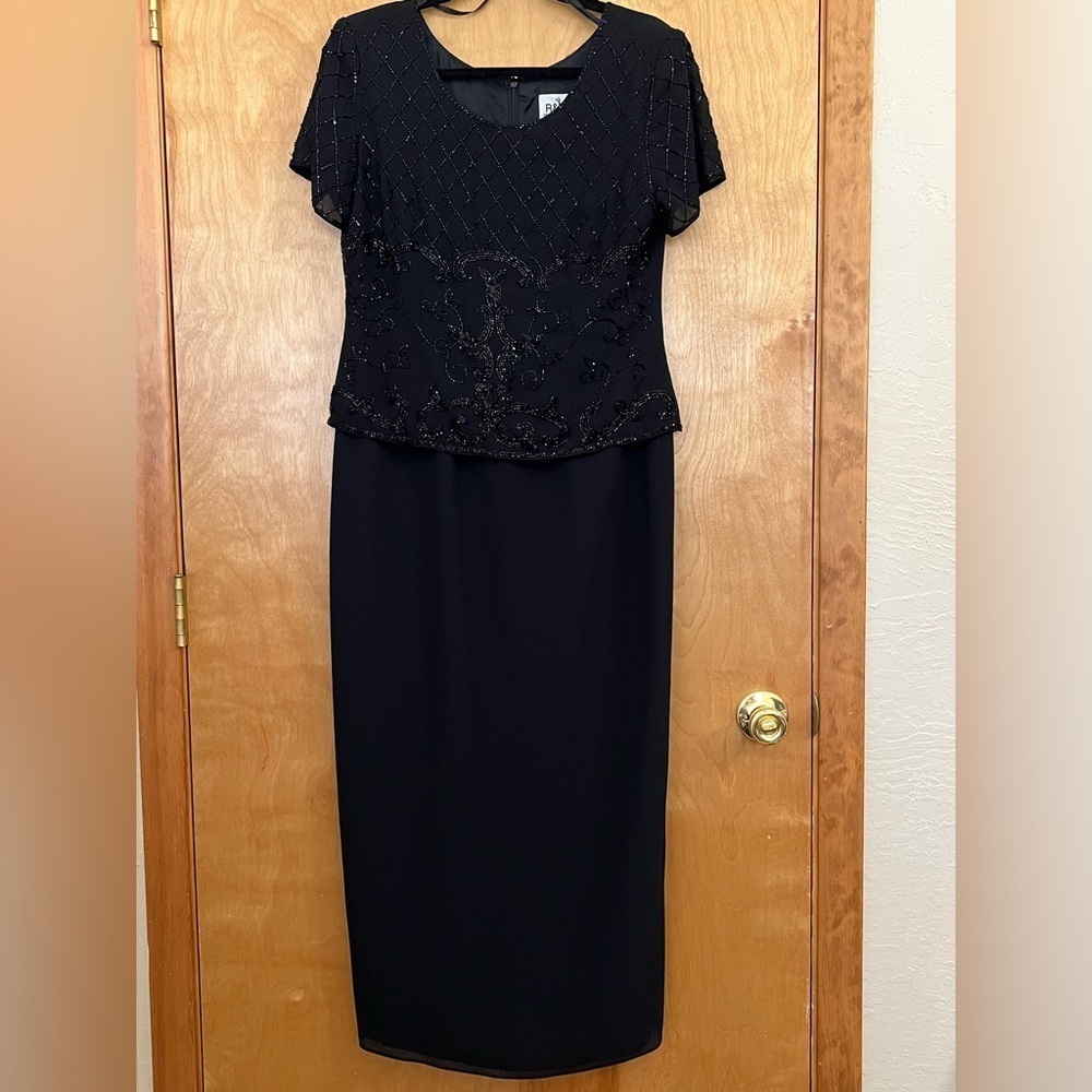 R&M Richards Beaded Black Gown Dress 8